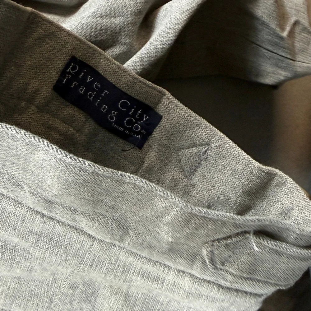 River City Trading Trousers Mens 38 Gray Herringbone Pleated Adjustable Unhemmed